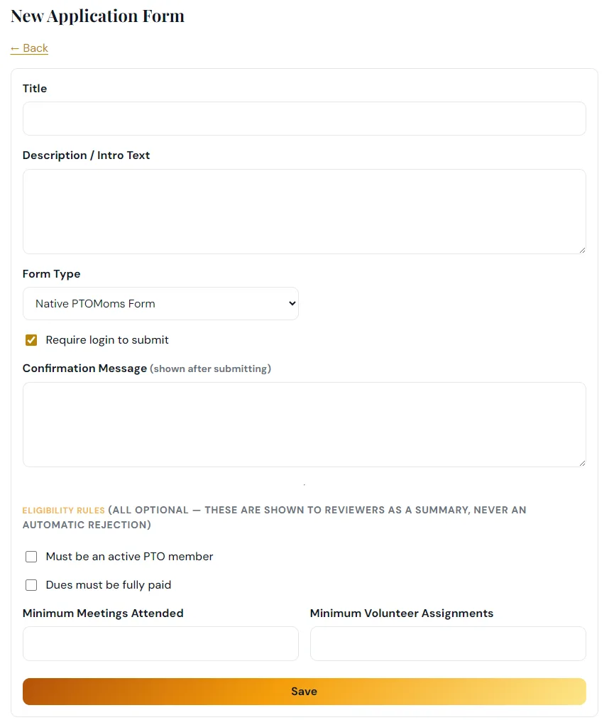 Custom forms, submissions, printable rosters, and school/PTO resource pages.