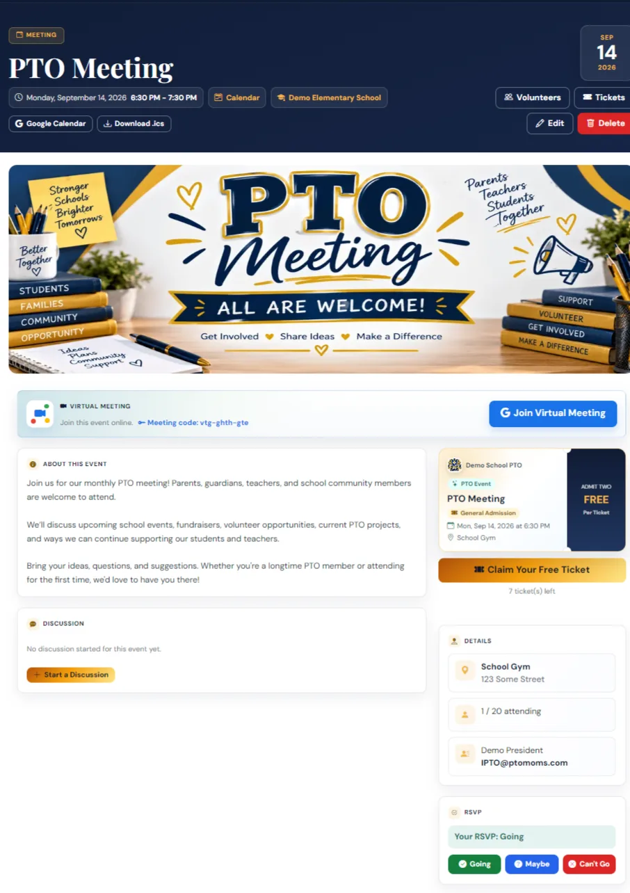 Events, RSVPs, volunteer tasks, shifts, reminders, and printable rosters.